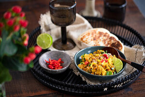 Lentil curry with vegetables, coconut milk and coriander