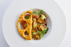 Snails with fried porcini mushrooms and puff pastry