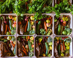 Various vegetables in wooden crates