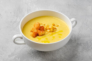 Corn soup with croutons