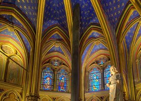 France, Paris, area listed as World Heritage by UNESCO, Ile de la Cite, the Sainte Chapelle (the Holy Chapel), the stained glass windows of the Lower Chapel