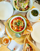 Dish of Hummus, Chickpeas and Tomato, Athens, Attica, Greece, Europe