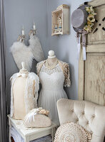 Corner with angel wings, lace and vintage decorations