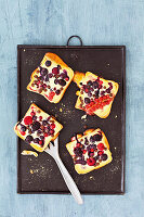 Delicious custard toast with fresh berries