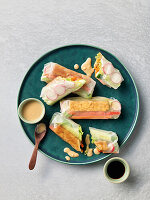 Summer rolls with peanut dip and soy sauce