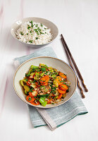 Vegetable wok pan with rice