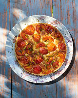 Apricot and almond tart with pistachios