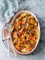 Bread casserole with vegetables