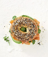 Bagel with salmon, cucumber and cream cheese