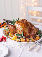 Roast turkey with roast potatoes and sage