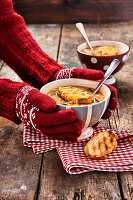 French onion soup with cheese baguette
