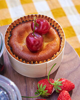 Clafoutis with fresh cherries and strawberries