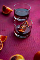 Negroni cocktail with blood oranges