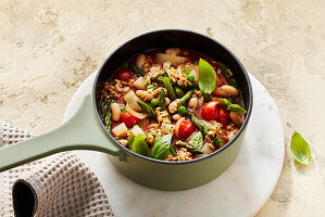 Spring minestrone with oats, beans and vegetables