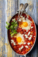 Shakshuka with egg and feta