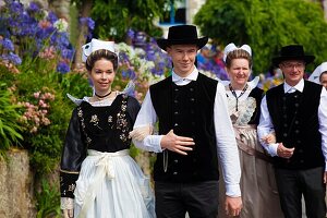 France, Finistere, parade of the 2015 Gorse Flower Festival in Pont Aven, individual groups