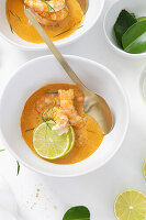 Chili-lime-garlic-butter shrimp with shrimp bisque