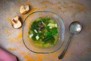 Miso soup with shiitake mushrooms and spring onions