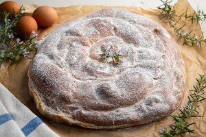 Ensaimada (yeast dough snail) from Mallorca with icing sugar