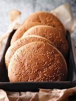 Burger buns with sesame seeds