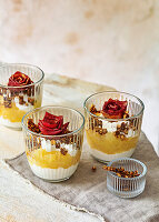 Ziegenquarkcreme mit Apfelkompott und Haselnusskrokant