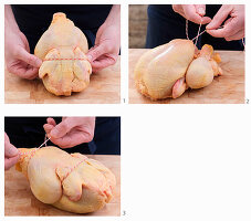 Hähnchen mit Küchengarn binden