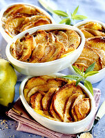 French toast with pears au gratin