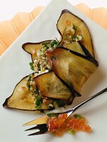 Eggplant slices fried with Lebanese tabbouleh