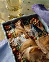 Buckwheat crepe and mackerel bake