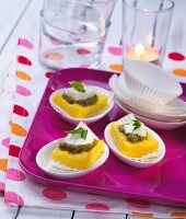 Polenta and tapenade canapés