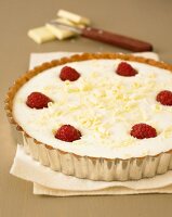 White chocolate and raspberry tart