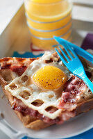 Croque Madame toasted waffles (Close Up)