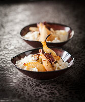 Rice pudding with stewed figs and pears