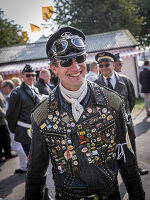 Visitor dressed as rocker, Goodwood Revival 2014, Racing Sport, Classic Car, Goodwood, Chichester, Sussex, England, Great Britain