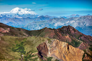 USA, Alaska, Denali, Denali National Park, some of the breathtaking backdrops seen by the hikers of the Helihiking tour through Cool Mountain