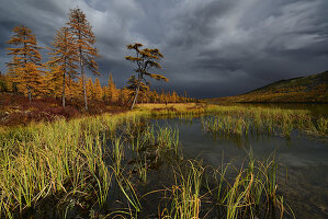 Gewitterwolken am See Nearby, Oblast Magadan, Sibirien, Russland