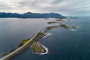 Atlantic Road, Atlantic Ocean, road, bridges, aerial view, coast, Vevang, Norway, Europe