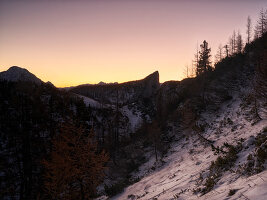 The Limestone Alps in the most beautiful morning light, view of the striking Stubwieswipfel, Upper Austria, Austria.