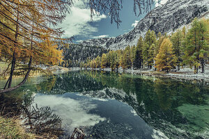 Mountain lake in Graubünden, Switzerland, Europe