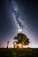 Milky Way over Chapel near Hofaschenbach, Hesse, Rhoen, Germany