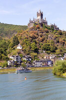 On the Moselle with a view of Reichsburg, excursion boat, Cochem on the Moselle