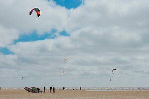 Kite surfers on the beach in Sankt Peter-Ording