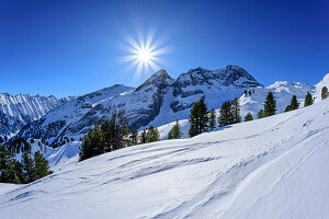 View of Brandberger Kolm, from Torhelm, Gerlos Pass, Zillertal Alps, Tyrol, Austria
