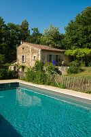 Cottage and swimming pool, Le Poët-Laval, Le Poet-Laval, Les plus beaux villages de France, Drôme department, Auvergne-Rhône-Alpes, Provence, France