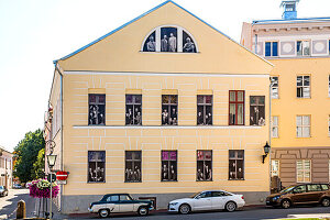 University building with photos of professors, Tartu, Estonia