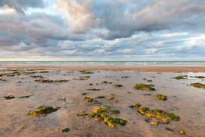 Sunset on the rocky coast at Arromanches les Bains