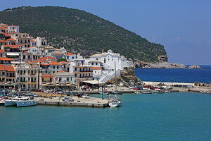 Port view of Skopelos town, Skopelos island, Northern Sporades, Greece