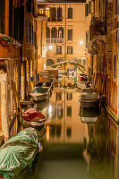 Italy, Veneto, Venice, Venice Canal, Night time, Boats