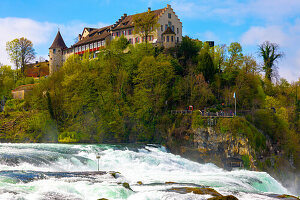 Rhine Falls and with the Castle Laufen at Neuhausen in Schaffhausen, Switzerland.