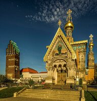 Russische Kapelle und Hochzeitsturm, Mathildenhöhe, Darmstadt, Hessen, Deutschland